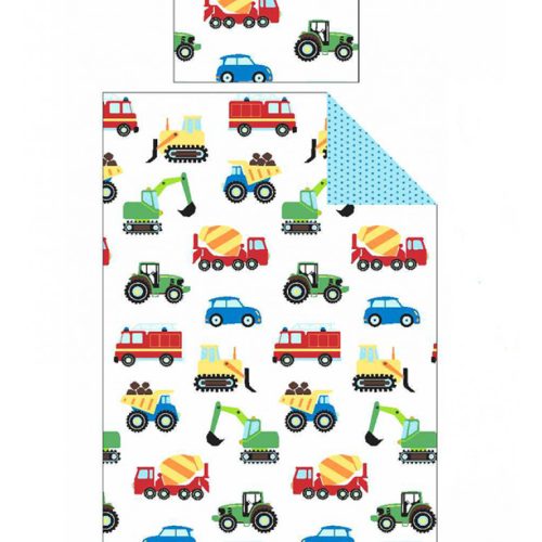 Peuter / junior jongens / kinder dekbedovertrek (dekbed hoes) wit “transport voertuigen” met auto, tractor / trekker, bulldozer, graafmachine, kraan, vrachtwagen / truck en brandweer 120x150 cm