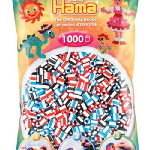Hama midi 2-kleurig/ tweekleurig wit gestreepte strijkkralen (met strepen), zakje met 1.000 stuks normale strijkparels rood-wit, zwart-wit, blauw-wit