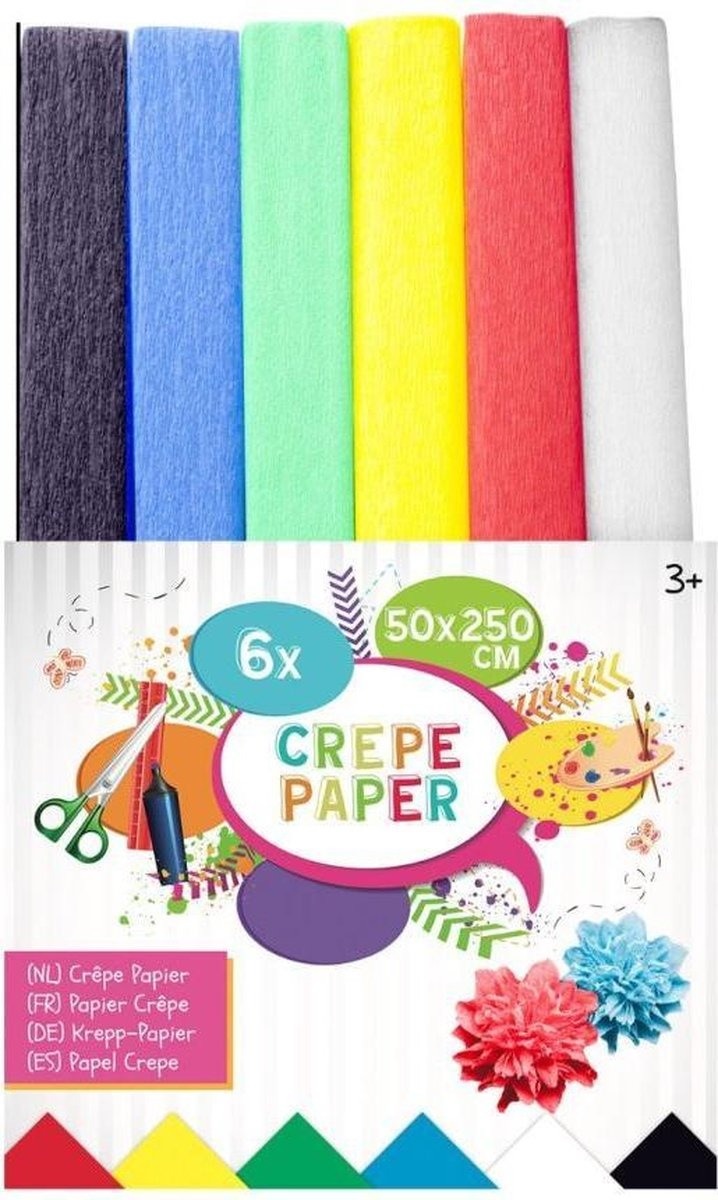 Crêpe / knutselpapier 6 kleuren 50 x 250 cm – Kids