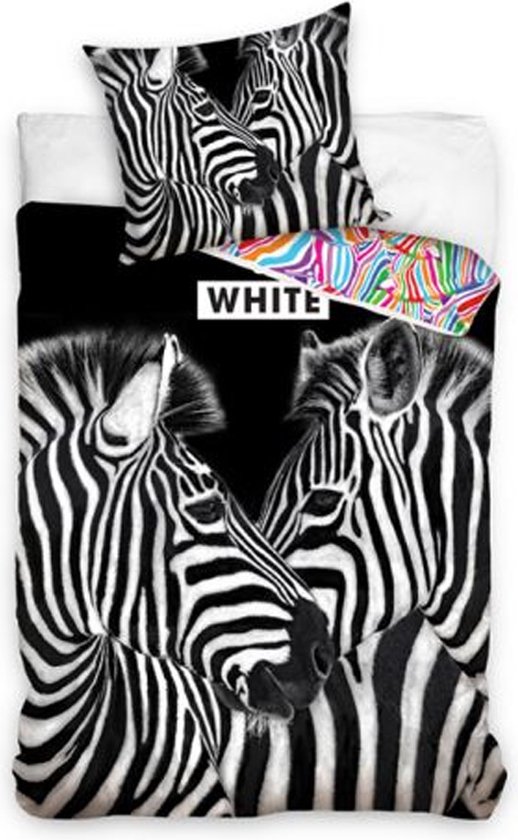 Direct definitief Overjas 1 persoons dekbedovertrek (dekbed hoes) zwart / wit met wilde zebra's  (zebra print strepen / kunst) dier KATOEN 140 x 200 cm – Blije Kids