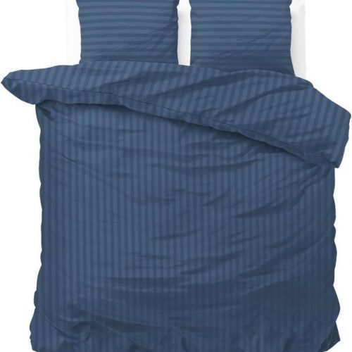 Lits-jumeaux dekbedovertrek (dekbed hoes) blauw / donkerblauw gestreept met fijne strepen 240 x 220 cm