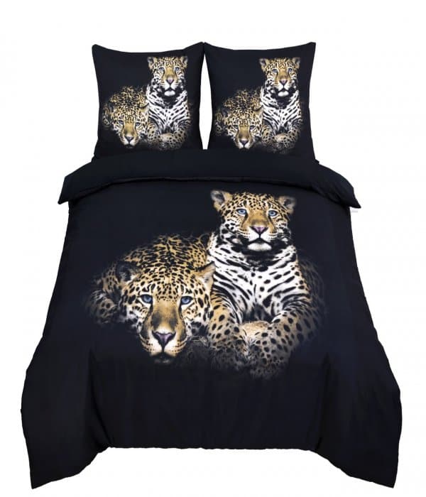 Lits-jumeaux dekbedovertrek (dekbed hoes) “leopard” zwart met fotoprint luipaard / panter / cheeta (wilde dieren) 240 x 220 – Blije Kids