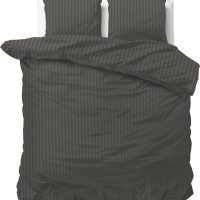 Lits-jumeaux dekbedovertrek (dekbed hoes) antraciet grijs / donkergrijs gestreept met fijne strepen / banen 240 x 220 cm