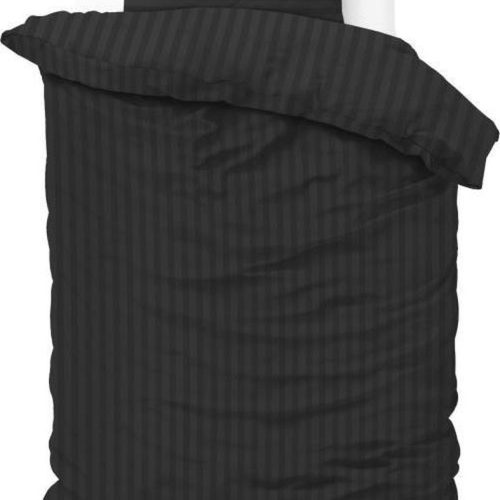 1-persoons dekbedovertrek (dekbed hoes) donker / zwart gestreept met fijne smalle strepen / banen eenpersoons 140 x 220 cm