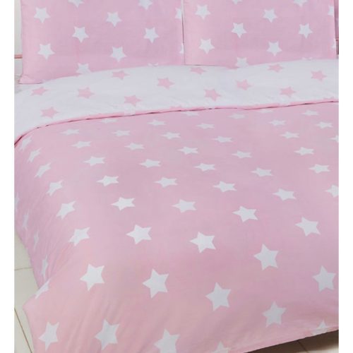 2-persoons meisjes dekbedovertrek (dekbed hoes) zachtroze / roze met witte sterren / sterretjes tweepersoons 200 x 200 cm (cadeau idee kinderkamer / meiden slaapkamer)