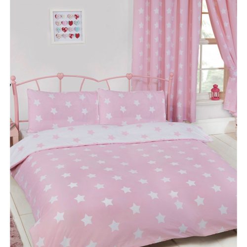 2-persoons meisjes dekbedovertrek (dekbed hoes) zachtroze / roze met witte sterren / sterretjes tweepersoons 200 x 200 cm (cadeau idee kinderkamer / meiden slaapkamer)