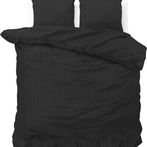 2-persoons Lits-jumeaux dekbedovertrek (dekbed hoes) donker / zwart gestreept met fijne smalle strepen / banen 240 x 220 cm
