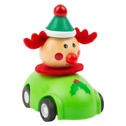 Set van 3 houten pullback speelgoed auto’s / autootjes in thema Kerst / winter: rendier, Kerstman, sneeuwpop