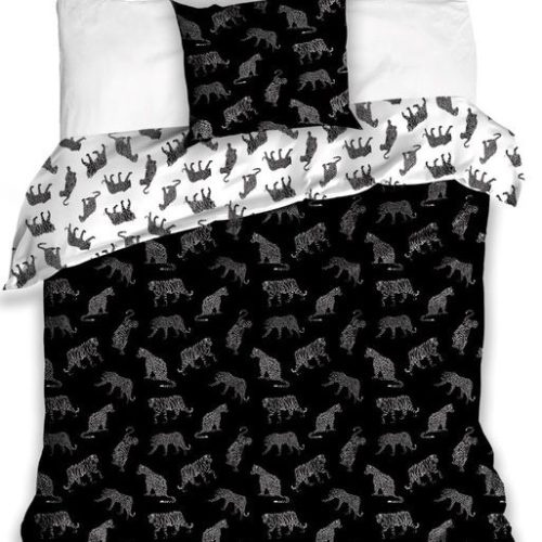 1-persoons dekbedovertrek (dekbed hoes) zwart – wit met luipaard / tijger / panter print KATOEN eenpersoons 140 x 200 cm