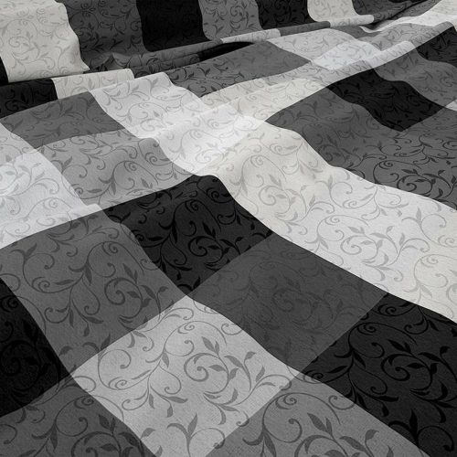 Lits-jumeaux flanellen dekbedovertrek (dekbed hoes) zwart – antraciet – grijs geblokt (geruit) met subtiel bladeren patroon in de blokken FLANEL 240 x 220 cm