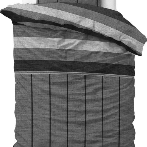 1-persoons (dekbed hoes) antraciet / grijs / lichtgrijs gestreept (strepen / banen) in een speciaal brei patroon eenpersoons 140 x 220 cm