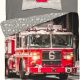 1-persoons dekbedovertrek (dekbed hoes) ‘fire’ grijs met rode brandweer / Amerikaanse brandweerwagen / firetruck rood (vrachtwagen / auto) in fotoprint KATOEN eenpersoons 140 x 200 cm