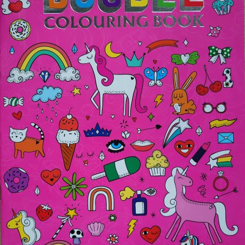 Roze unicorn doodle kleurboek voor meisjes, met eenhoorns / paardjes (pony) en andere dieren (creatief kleuren en tekenen / droedels)