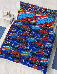 Peuter / junior jongens dekbedovertrek (dekbed hoes) blauw met rode monstertruck Blaze (Blaze and the monster trucks / machines), stuntwagen met grote wielen, race auto, racewagen 120 x 150 cm 