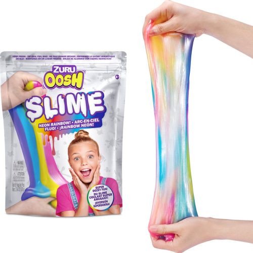Zuru Oosh Smart Slime Medium Bag 500 gram fluoriserend neon rainbow, slijm in regenboog kleuren (paars / roze / geel / roze)
